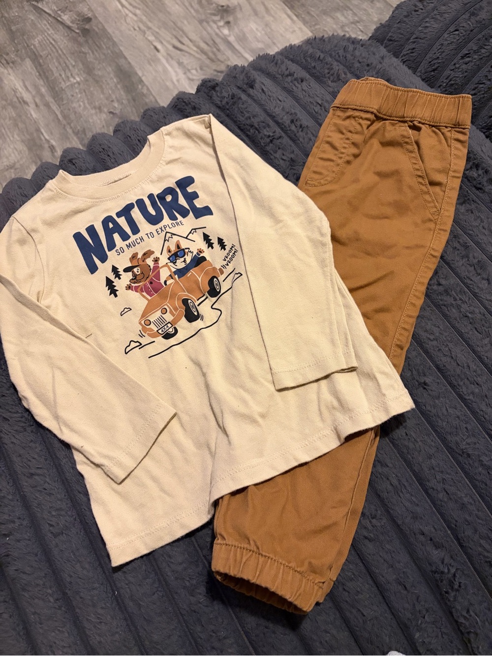 Granimals Cream Nature Graphic Top with Brown Pants
